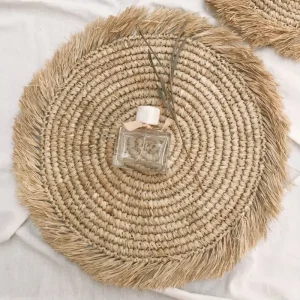 Handmade Corn Woven Round Placemats and Charger Plates Fringe Accepts Custom Logo for Wedding Home Restaurant Hotel Use