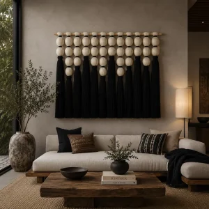 Handmade Cotton Rope Wall Hanging Boho Fiber Art Tapestry Large Woven Textile Wall Decor for Living Room Bedroom Hotel