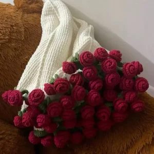 Handmade Crocheted Decorative Blanket Vintage Lily Valley Daisy Preserved Flower Nap Blanket Rose Bouquet Blanket