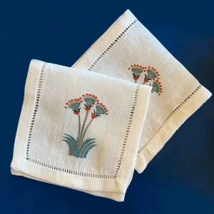 Handmade Custom White Embroidered Hemstitch Linen Cloth Napkin for Weddings Parties