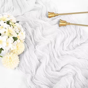 Handmade Dinner Decoration Banquet Party Wedding Cotton White Gauze Cheesecloth Table Runner 90x300cm