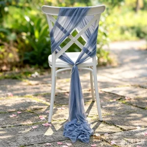Handmade Dusty Blue Mesh Chair Back Decoration Accessories Chiffon Chair Sashes Wedding Photography Props Outdoor