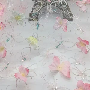 Handmade Floral Laser Cut Butterfly Embroidery 3D Mesh Fabric Embroidered Flowers Hair Accessories Headpiece Trims DIY Supplies