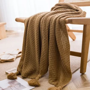 Handmade Knitted Acrylic All-Season Blanket with Tassels Simple Design Home Decor Sofa Throw & Bed Runner