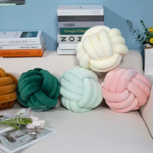 Handmade Luxury Fleece Roll Cushion Knotted Ball Pillow Knitted Technique Decorative Throw Pillow for Sofa Living Room