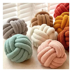 Handmade Luxury Fleece Roll Cushion Knotted Ball Pillow for Sofa or Living Room Knitted Technique Decorative Throw Pillow