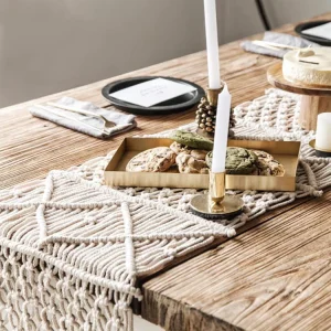 Handmade Macrame Linen Table Runner Boho Wedding Table Decoration for Bedding Blanket and Tablecloth