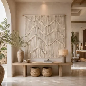 Handmade Macrame Wall Hanging Boho Fiber Art Textile Wall Decor Woven Cotton Tapestry for Living Room Hotel Lobby