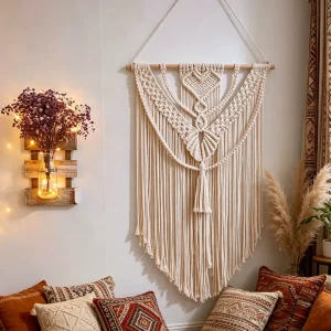 Handmade Macrame Wall Tapestry Bohemian Cotton Woven Wall Hanging with Tassels for Bedroom & Living Room Boho Home Decor