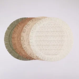 Handmade Modern Minimalist Paper Woven Tassel-Edged Solid Color Place Mats Heat-Resistant Coaster Placemat