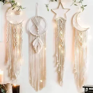 Handmade Modern Scandinavian Style Dreamcatcher Wall Hanging Star Moon Decoration Cotton Pendant Woven Tapestry
