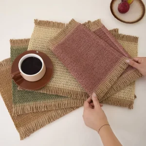 Handmade Paper Woven Home Restaurant Placemats Natural Decoration Dining Table Place Mats Non slip Coaster Bowl Plate Mat