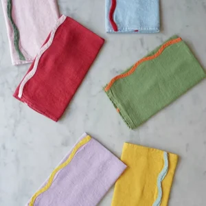 Handmade Plain Linen Napkin for Home Parties Square Colorful Dyed Cotton High Wave Scallop Cloth Napkin Accessories
