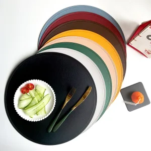 Handmade Round Leather Dinner Table Mats Heat Resistant Kitchen Placemats Washable Place Mats