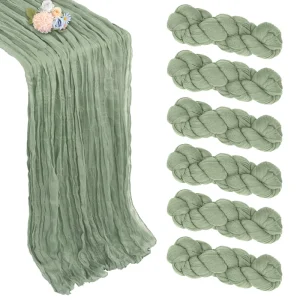Handmade Sage Green Polyester Table Runner Easter Boho Gauze Fabric Cheesecloth Tablecloth Wedding Spring Party