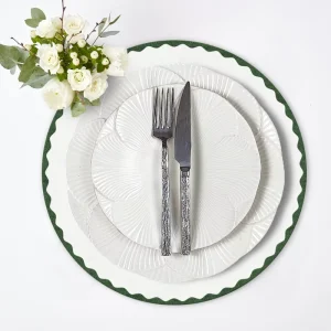 Handmade Scallop Embroidered Monogram Linen Canvas Napkins and Placemats Wedding and Dinner Table Cloth Accessories