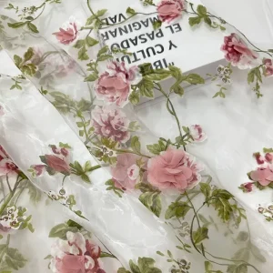 Handmade Shabby Chic 3D Flower Embroidered Organza Lace Fabric Breathable Jacquard Embroidered Flower Dress Clothing Fabric