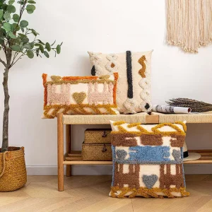 Handmade Tufted Square Cushion Cover Modern Striped Designer Sofa Throw Pillows Vintage Geometric Embroidery Hospital