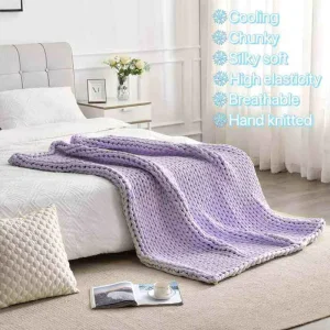 Handmade Warm Cozy Heavy Knitted Throw Nature Soft Breathable Chunky Knit Weighted Blanket