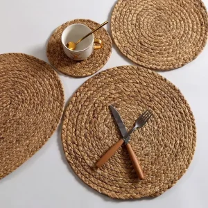 Handmade Weave Non slip Placemat Coaster Water Hyacinth Straw Braided Round Insulation Pads Table Mats Home Decor Accessories