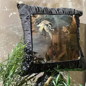 Handwoven Bohemian Crane Embroidered Throw Pillow Decorative Nursery & Zen Home Accent Cushion for Comfort