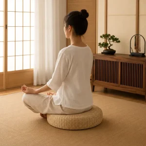 Handwoven Straw Tatami Meditation Cushion Round Floor Seat Pad for Yoga Tea Ceremony Zen Room and Balcony Decor
