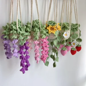 Hanging Car Crochet Flowers Sunflower Crochet Hanging Mini Amigurumi Handcrafted Eco-Friendly Decor for Rearview Day Halloween