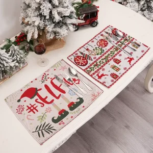 Happy Santa Napkin Cloth Napkins Tablecloth Christmas Decoration Retro Fabric Napkins Table Restaurant Supplies Table Mats Xmas