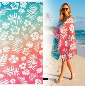 Hawaiian Style Oversized Beach Towel Thin Flowers Coastal Pool Towel Large Lightweight Sand Resistant Quick Dry Soft Absorbent