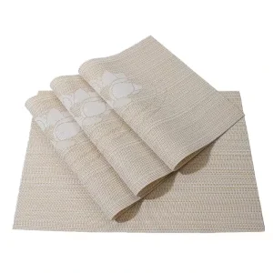 Heat Resistant Non Slip PVC Eco-Friendly Hollow Insulated 30x45cm Rectangle Woven Washable Beige Place Mats Table Placemats