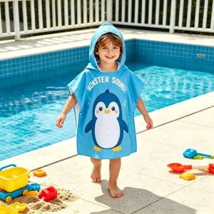 Heat Transfer Printing Custom Hooded Beach Towel Kids Suede Cartoon Poncho Children Hooded Personalized Bath Towel Low MOQ
