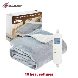 Heated Bed Electric Blanket Queen Size Throw Flannel Sherpa Lined 10 Heat Levels 220V Overheat Protection Washable Household