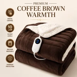 Heated Blanket Brown Luxury Flannel Sherpa 50×60 Inch Digital Control Safe Warm Factory