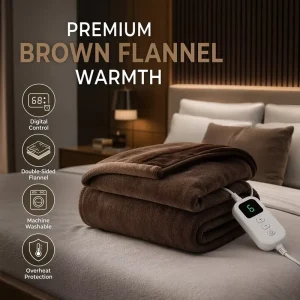 Heated Blanket Chocolate Brown Flannel Sherpa 50×60 Inch Digital Control Safe Warm Factory
