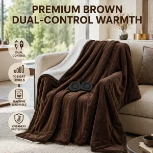 Heated Blanket Navy Blue Flannel Sherpa 50×60 Inch Digital Control Safe Warm Factory