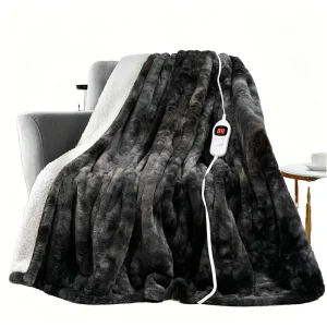 Heated Blanket Throw 130x160cm Soft Flannel Sherpa Electric Blanket with 10 Heating Levels 10 Hours Auto-Off Overheat Protection