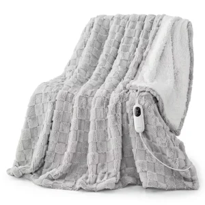Heated Throw Blanket 50×60 Jacquard checkered Flannel Sherpa Fast Heating 9 Heat Settings Auto off for Winter