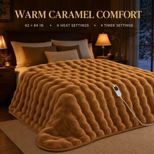 Heated Throw Blanket 62*84 Inch Plush Faux Rabbit Fur Flannel Dual Layer Oversized Washable FCC ETL Factory