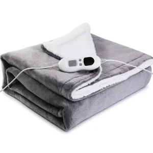 Heated Washable Quilted Blanket Ultra Soft Grey Electric Blanket for Winter