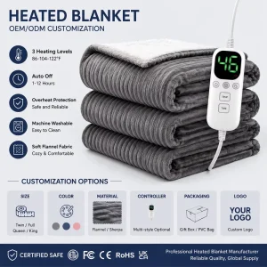 Heating Blanket with Dual Control 12 Heating Levels and 12 Hours Auto-Off Electric Cosy Flannel Fleece + Sherpa Fleece Blanket