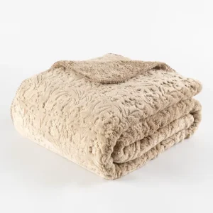 Heavier Weight 760GSM Embossed Pattern Flannel Camel Color Raschel Blanket for Bedding