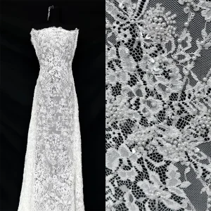 Heavy Beaded Lace Fabric Embroidery Lace for Wedding Party Dress
