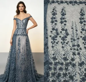 Heavy Beaded Vertical Floral Crystal Dubai Luxury Lace Qatar Wedding Fabric for Couture Designer Formal Gala Dress