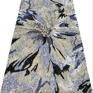 Heavy Craft Swirl Colorful Sequin Layered Embroidery Luxurious Evening Dress Women’s Girls’ Dress Fashion Toast Lace Fabric