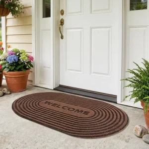 Heavy Duty Dirt Scraper Doormat for Shoes Large Oval Entrance Rug Washable Oval Area Rug for Mudroom and Entryway