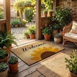 Heavy Duty Faux Coir Non Slip PVC Backing Welcome Door Mat Waterproof Dirt Trapper Scraper Entrance Rug for Outdoor Porch