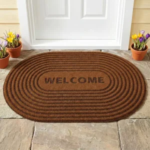 Heavy Duty Indoor Outdoor Welcome Doormat Non Slip TPR Backing Dirt Trapper Low Profile Brown Floor Rug for Front Door Entry