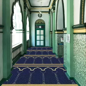 Heavy Duty Jacquard Washable Mosque Carpet Roll Wall to Wall High Pile Prayer Mat for Islamic Center