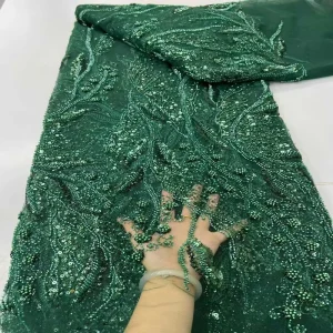 Heavy Duty Knitted Sequin Embroidered Stripes Mesh Fabric Bead Tube Embroidery for Wedding Dresses Fashion Garments