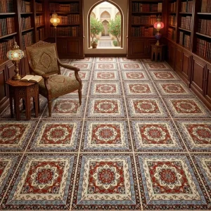 Heavy Duty Nylon Carpet Tiles 1m*1m Commercial Grade Ethnic Printed Carpet Square Seamless Splicing Floor Decoration Carpet